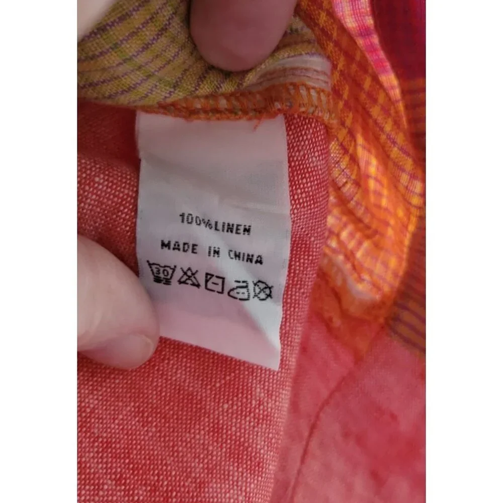 Foil Womens Linen Top Orange Purple Check Fiesta print size 8 lagenlook - Picture 5 of 8